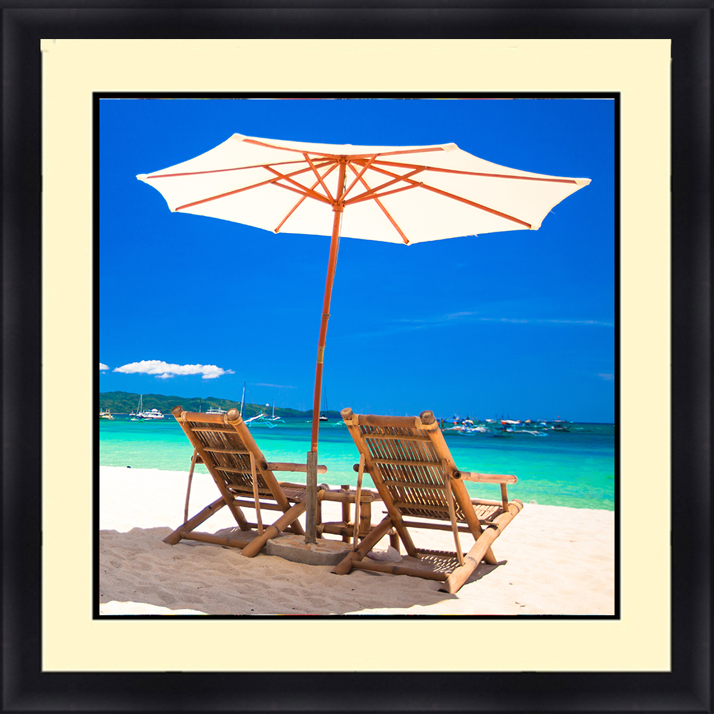 C 28002 Beach Chairs Seascape 30 X 30 Framed Available In Custom